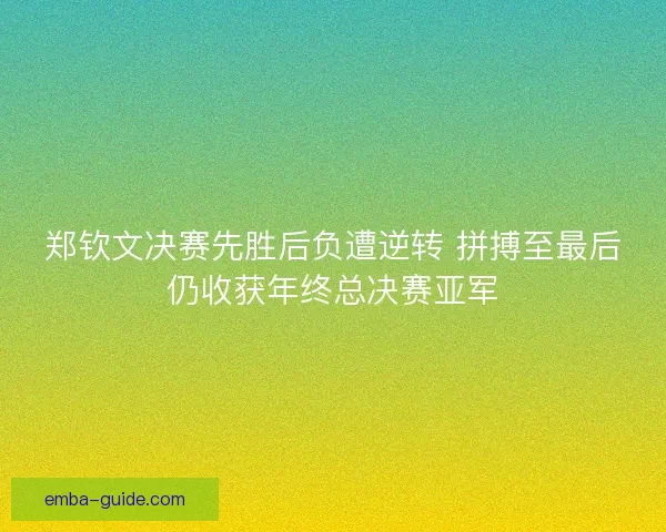 郑钦文决赛先胜后负遭逆转 拼搏至最后仍收获年终总决赛亚军 郑钦文决赛先胜后负遭逆转 拼搏至最后仍收获年终总决赛亚军