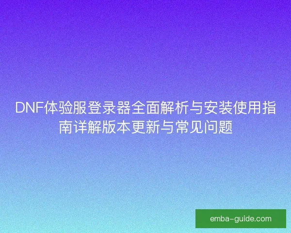 DNF体验服登录器全面解析与安装使用指南详解版本更新与常见问题