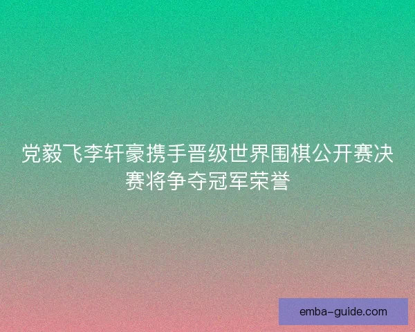 党毅飞李轩豪携手晋级世界围棋公开赛决赛将争夺冠军荣誉